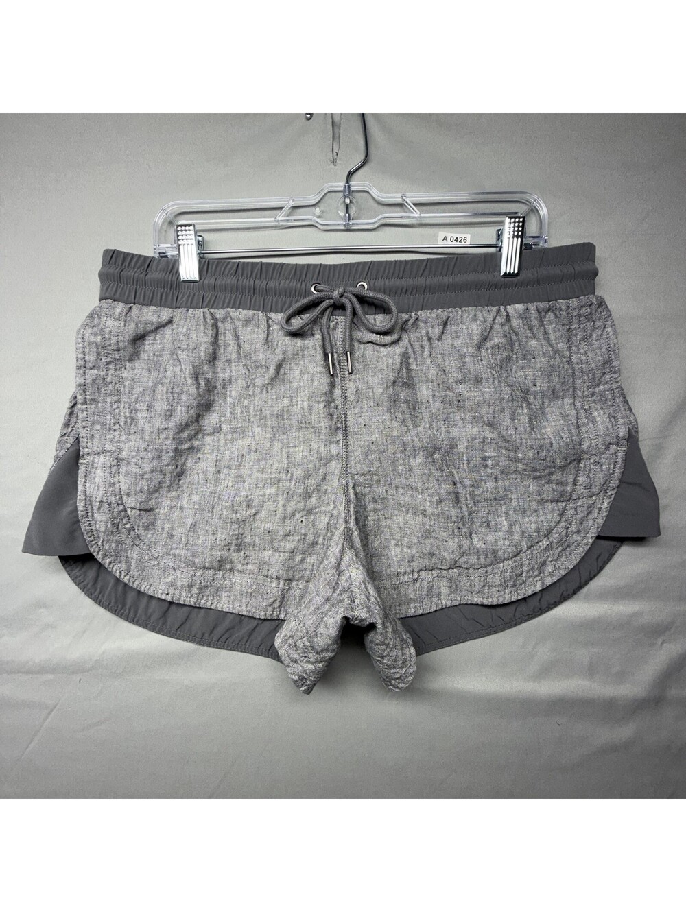 Athleta Beachside Bali Linen Shorts Women Size 14 Gray Drawstring Casual Beach